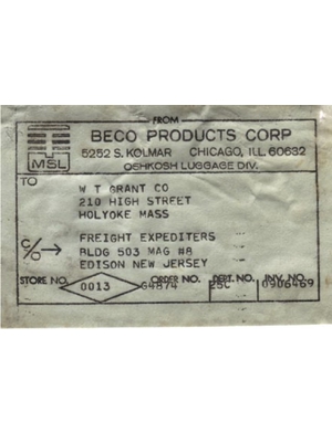 Beco Products Shipping Label (1966) preview