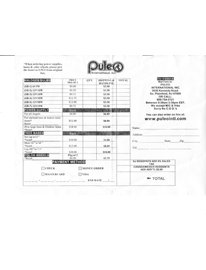 Puleo International Replacement Part Order Form preview