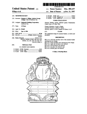Gary Products Group Monster Bucket Patent #D385157.pdf preview