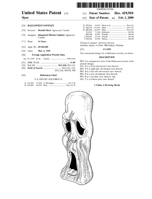 Integrated Plastics Halloween Novelty Patent #D419910.pdf preview