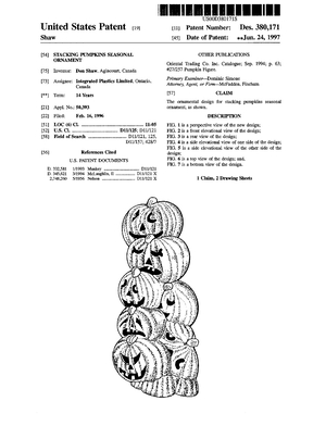 Integrated Plastics Stacking Pumpkins Seasonal Ornament Patent #D380171.pdf preview