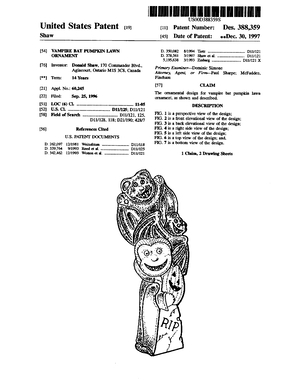 Integrated Plastics Vampire Bat Pumpkin Lawn Ornament Patent #D388359.pdf preview