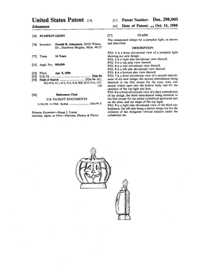 Pumpkin Light Patent #D298060 preview